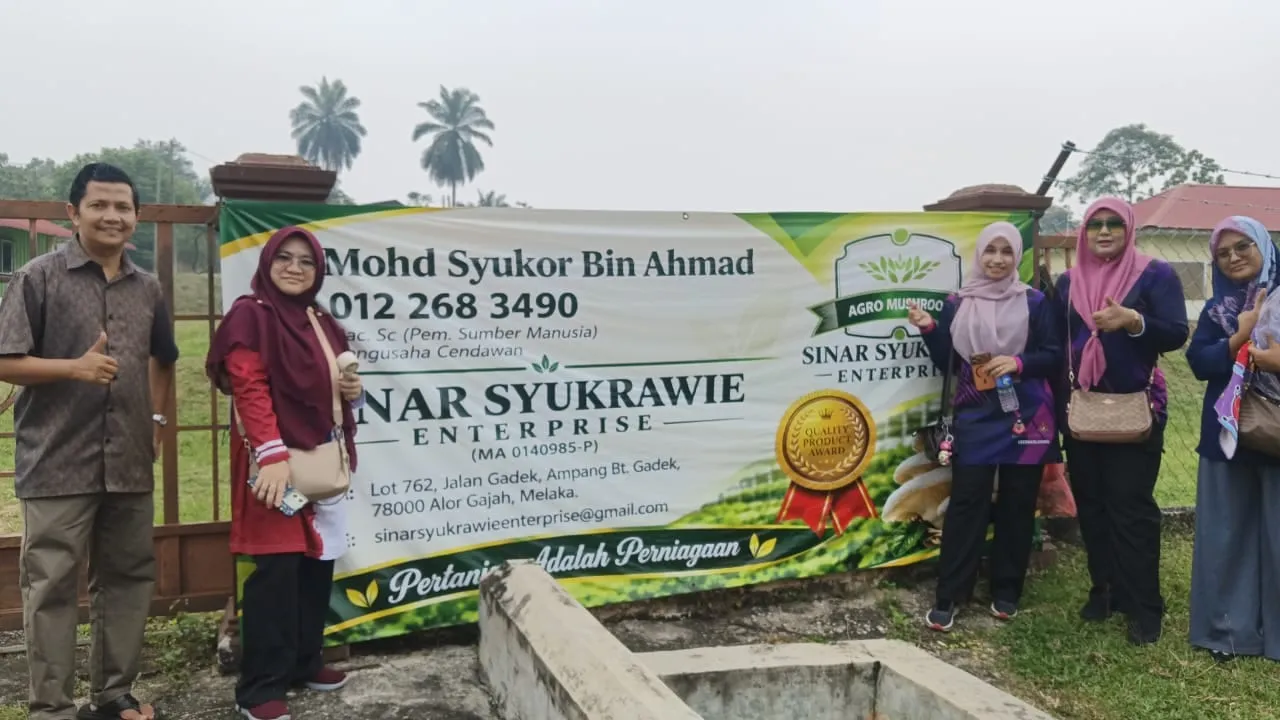 Mohd Syukor Ahmad bersama pegawai MAIWP di hadapan papan tanda Sinar Syukrawie.